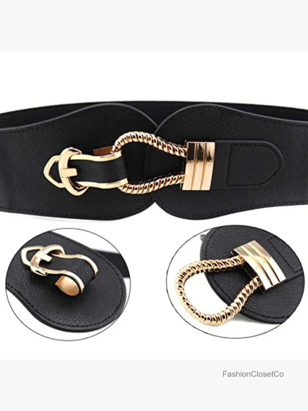 Wide Elastic Cinch Stretch Waist Belt with Metal Buckle for Dresses